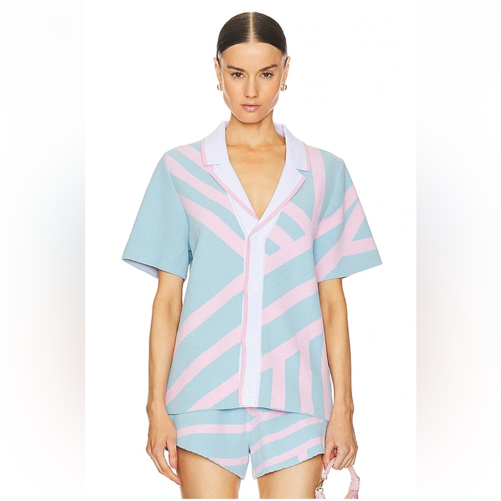 Women's SEROYA Lei Shirt in Jacquard Pink & Blue-Size XL
